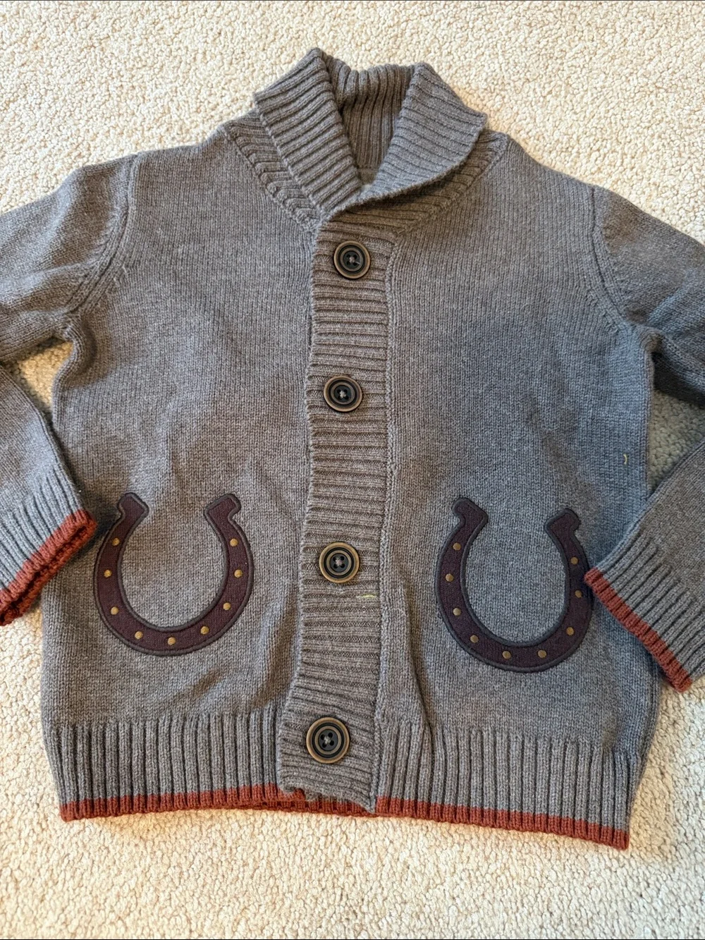 Gymboree Gray Shawl-Collar Knit Cardigan with Horseshoe Pockets